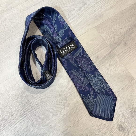 Dion Collection Navy Blue Floral Woven Tie Pure Italian Silk - Made in Canada - Picture 6 of 14